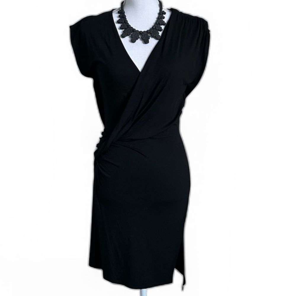 AllSaints Black Draped Wrap Asymmetrical Mini Dress LBD